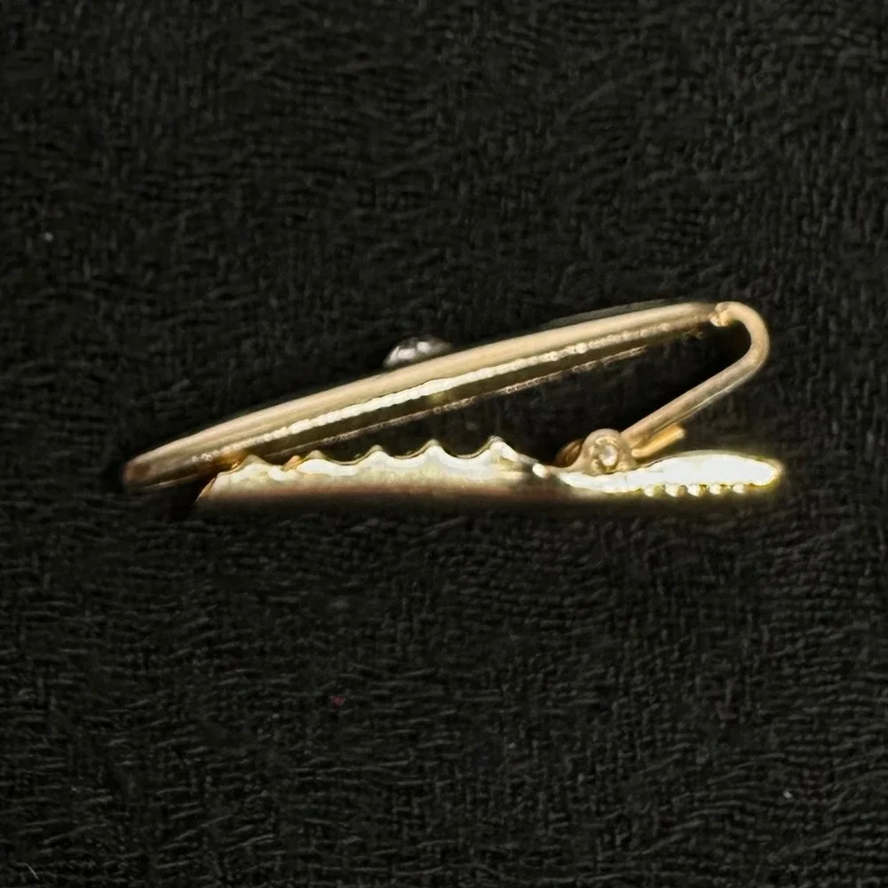 Vintage Gold Tone Tie Bar Bullet Shape Rhinestone Ribbed‎ Ends